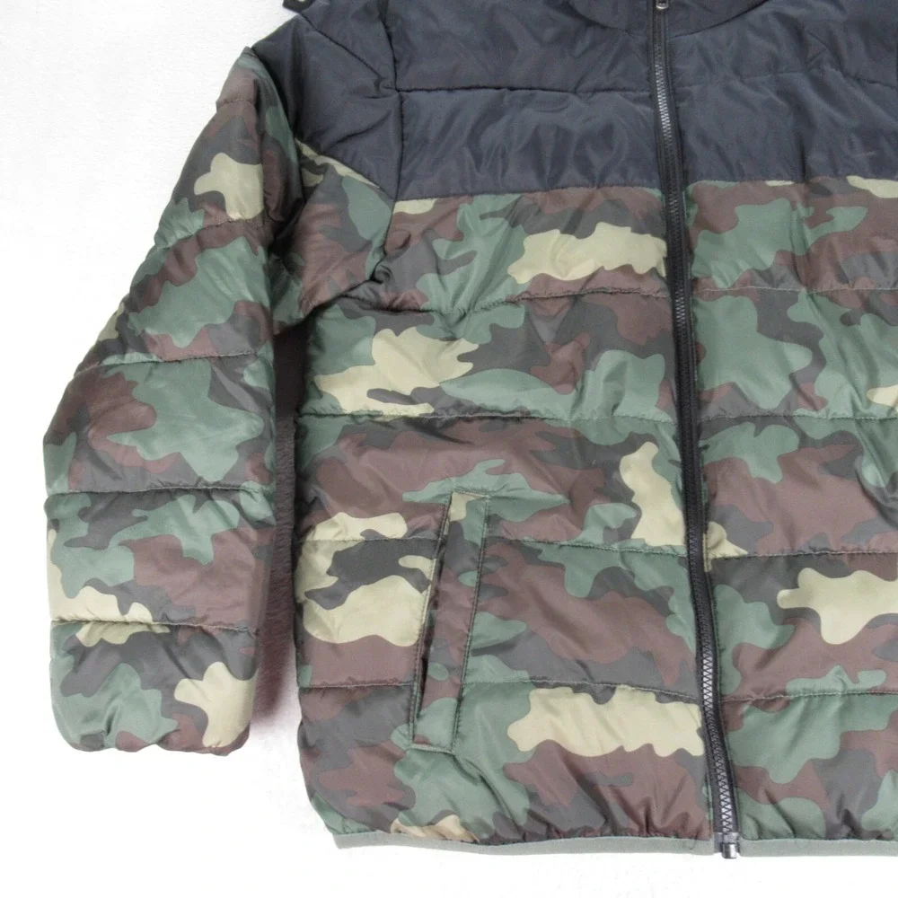 Levis Jacket Youth XL 13-15 Yrs Black Camo Hooded Insulated Zip Puffer Hood Flaw